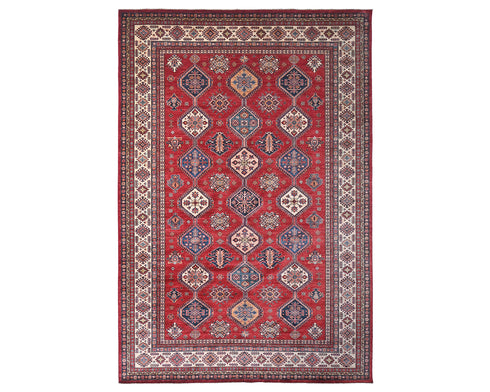 10x14 Red Kazak Afghan Hand Knotted Geometric Wool Area Rug